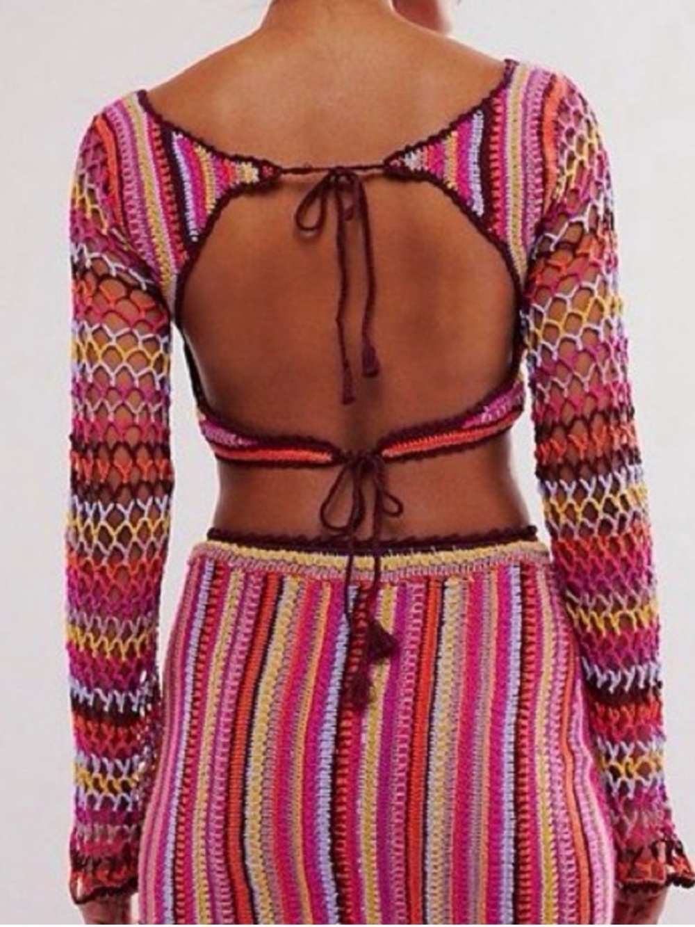 NWT Free People Colorful Crochet Bali Sunrise Set Long Sleeve Top | S |